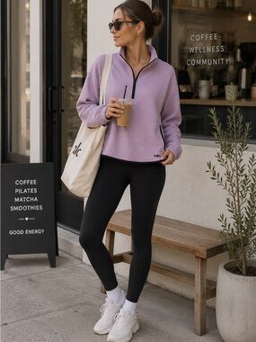Hyba Lavender Waffle Knit Quarter Zip Pullover‎ Athleisure Sweater XS
